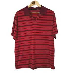 Nike Golf Polo Shirt Men's Large‎ Red Striped Athletic Performance Stretch Logo